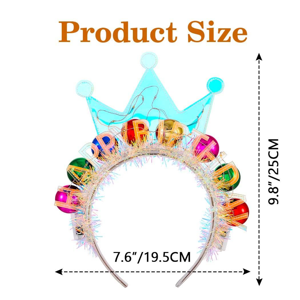 Zoestar light-up birthday crown headband in night-party scene with dim ambience.