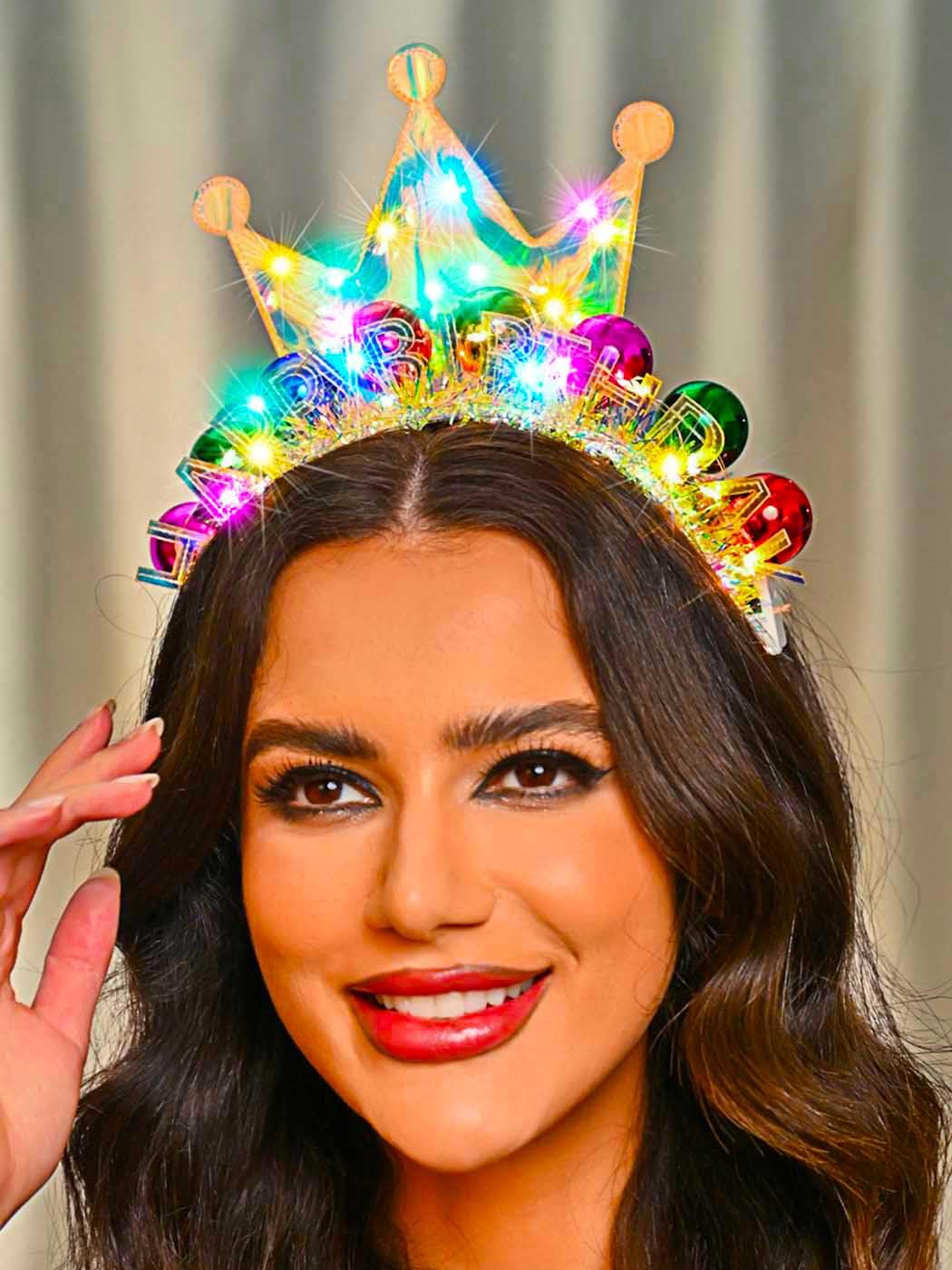 Zoestar light-up birthday crown headband TPU material close-up for smooth wear.