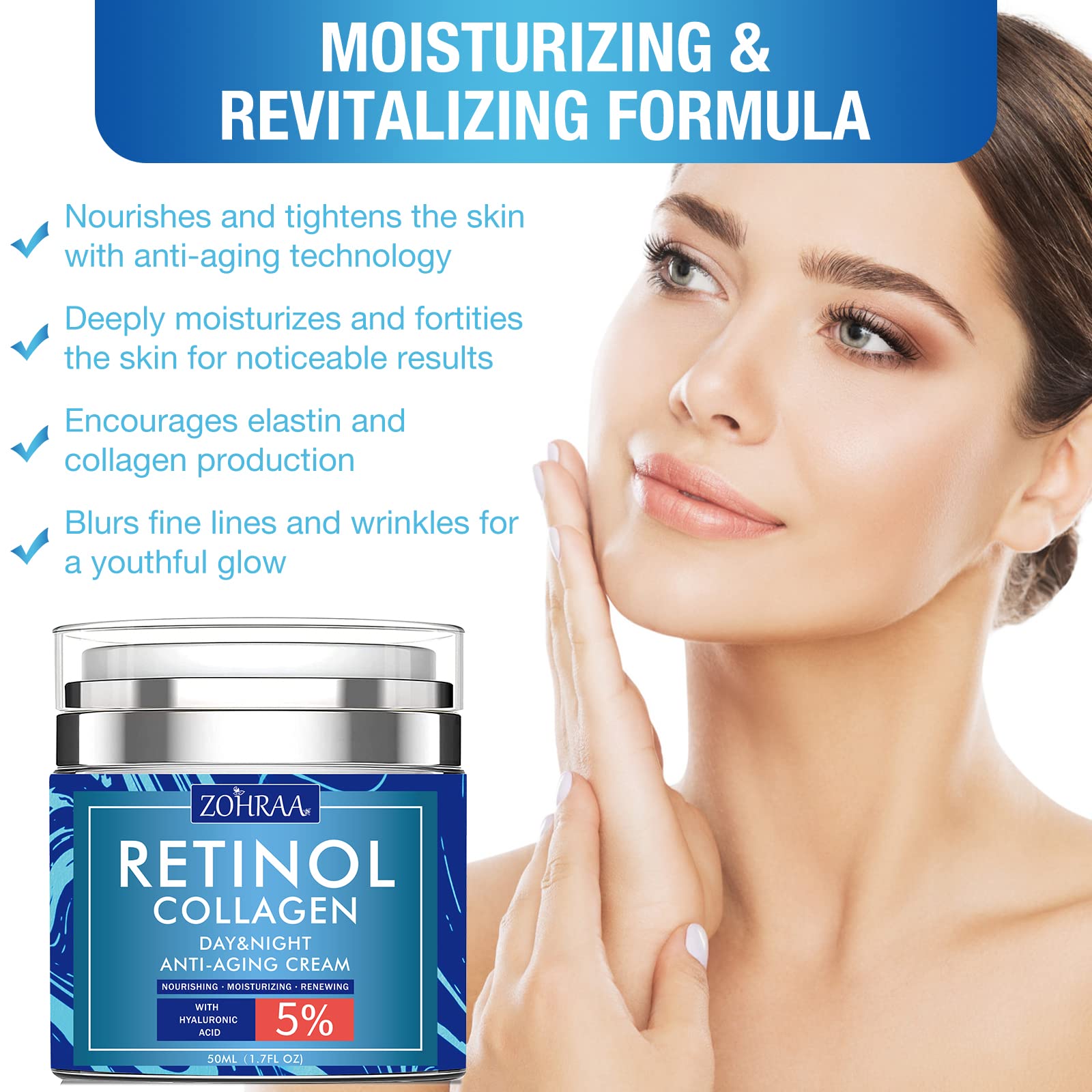 ZOHRAA retinol cream jar open reveals premium ingredients and consistency