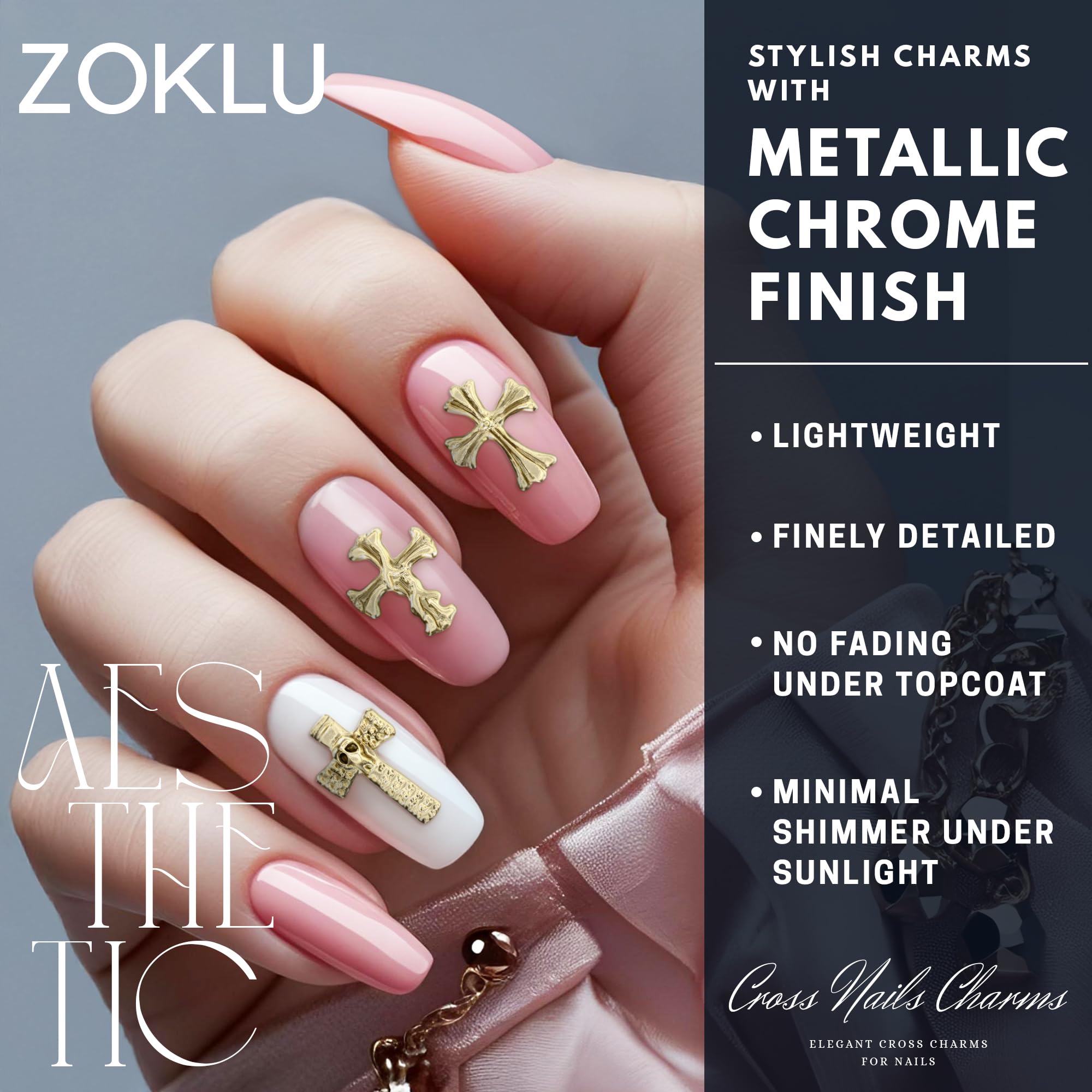 ZOKLU acrylic and alloy charms designed for easy holiday nail-art application.
