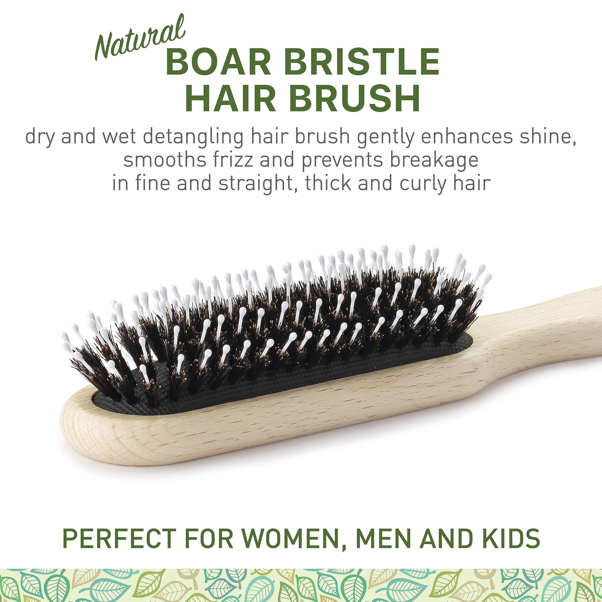 Zollo boar and nylon bristles close-up showing detangling and oil distribution.