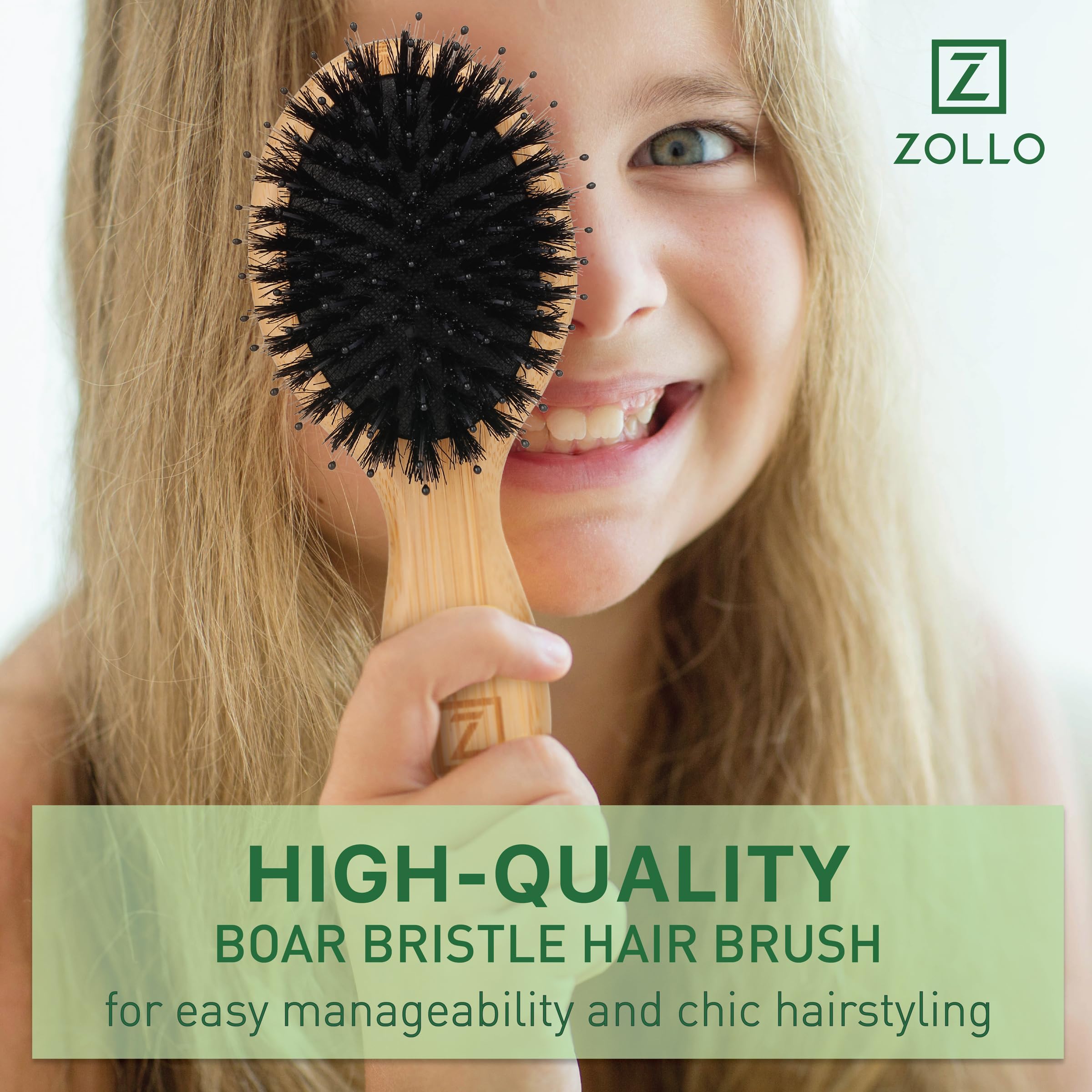 Zollo compact-handle ergonomic design for comfortable grip during styling.