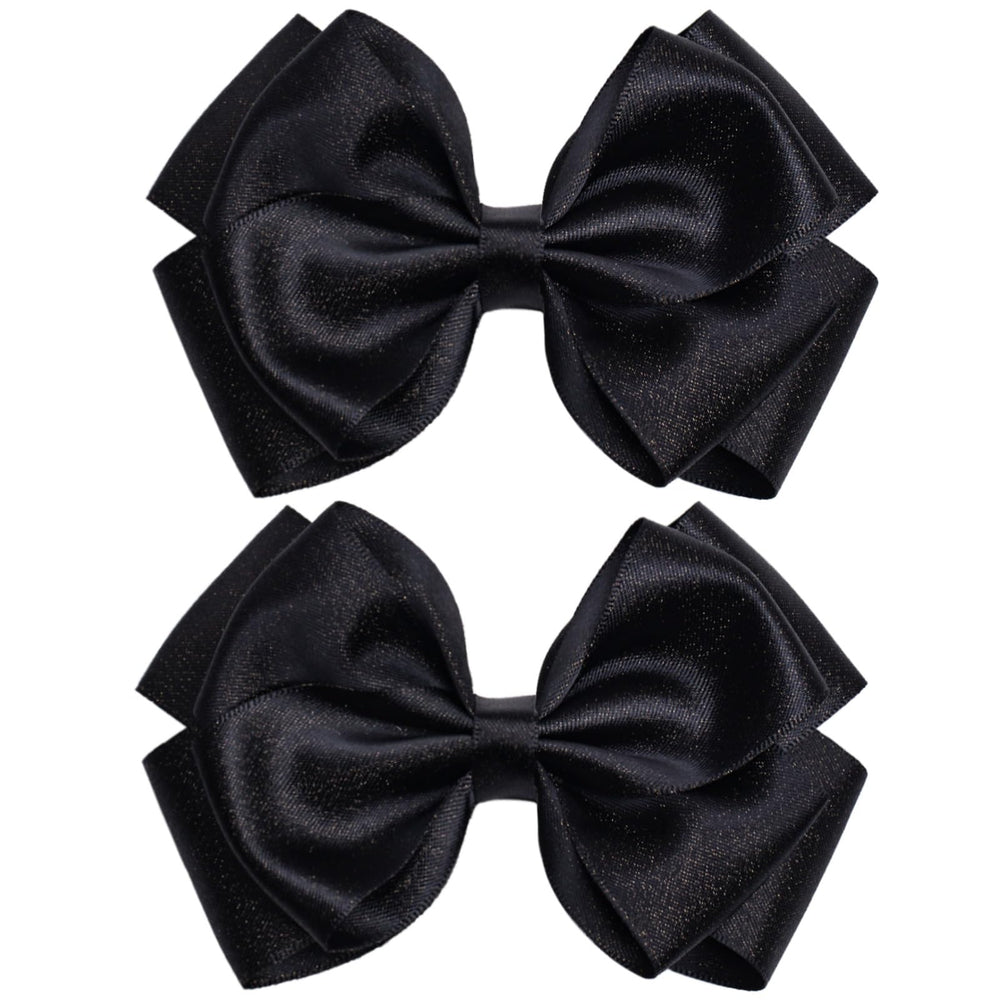 Zolyco 4.5-inch black satin bow clip close-up showing premium texture for girls.