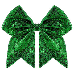 Zolyco large glitter cheer bow 7in green close-up adds standout sparkle to cheer outfits.