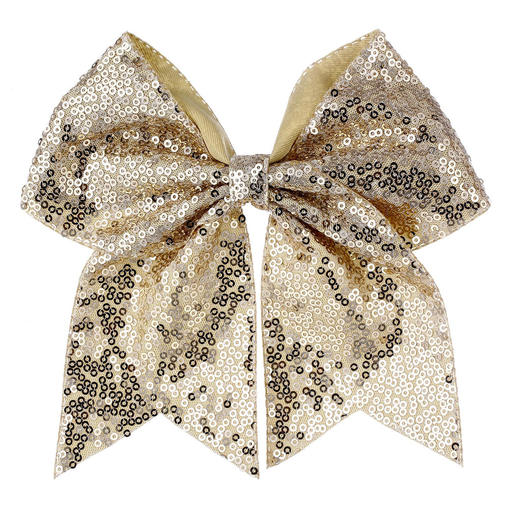 Zolyco large glitter cheer bow gold front view 7in, ideal for party looks.