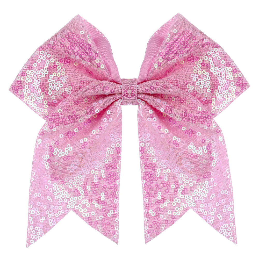 Zolyco large glitter cheer bow pink closeup highlighting sparkling sequin detail for bold style
