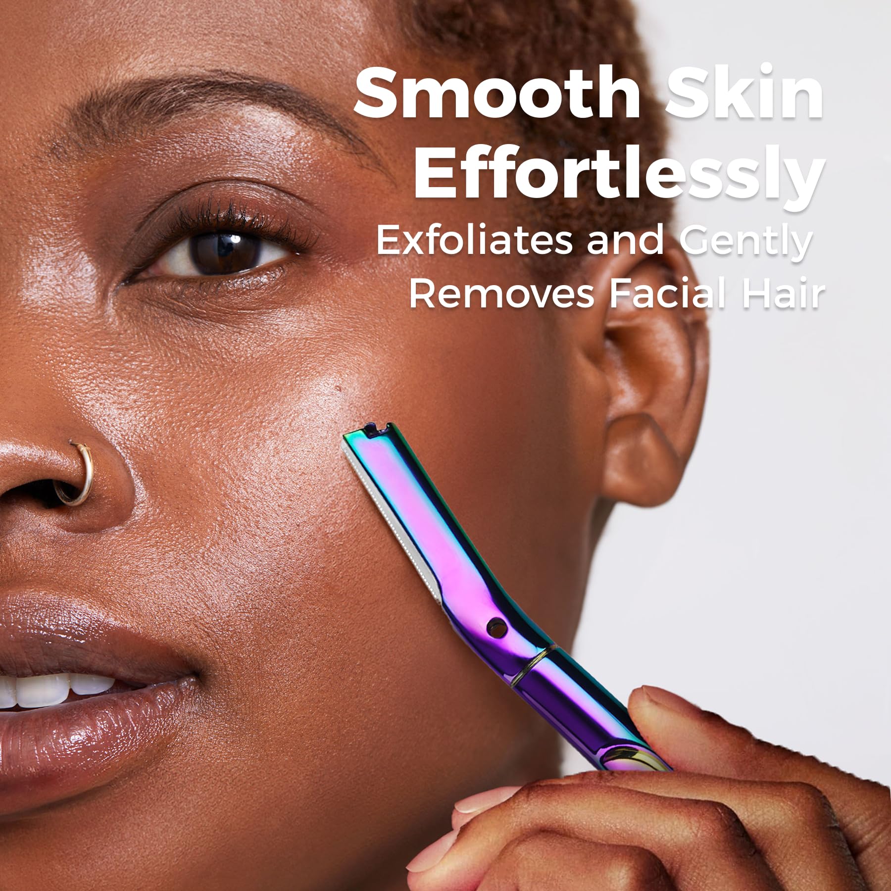 ZOMCHI facial razor for gentle exfoliation across cheeks and chin.