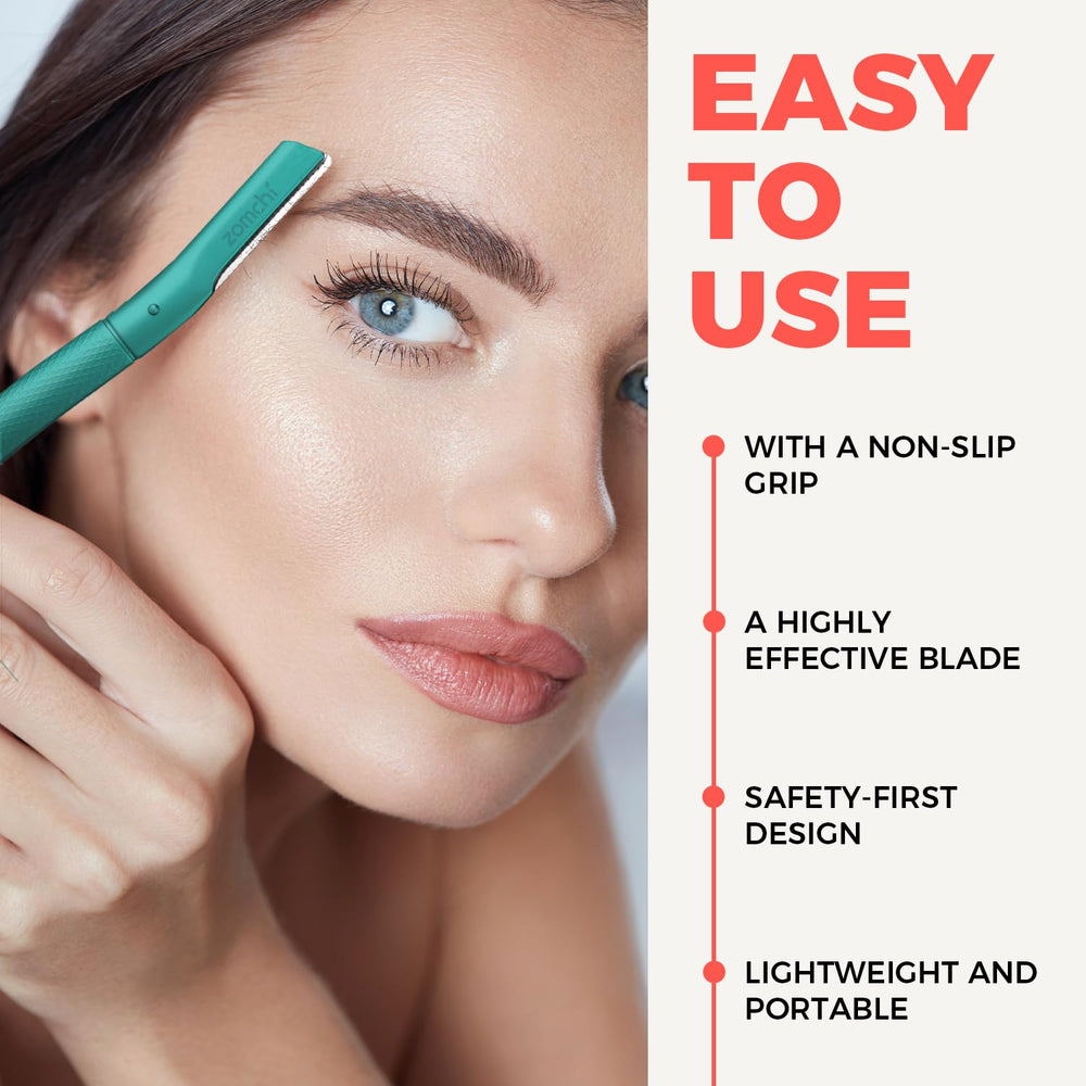 ZOMCHI Dermaplaning tool close-up illustrating gentle skin-smoothing action
