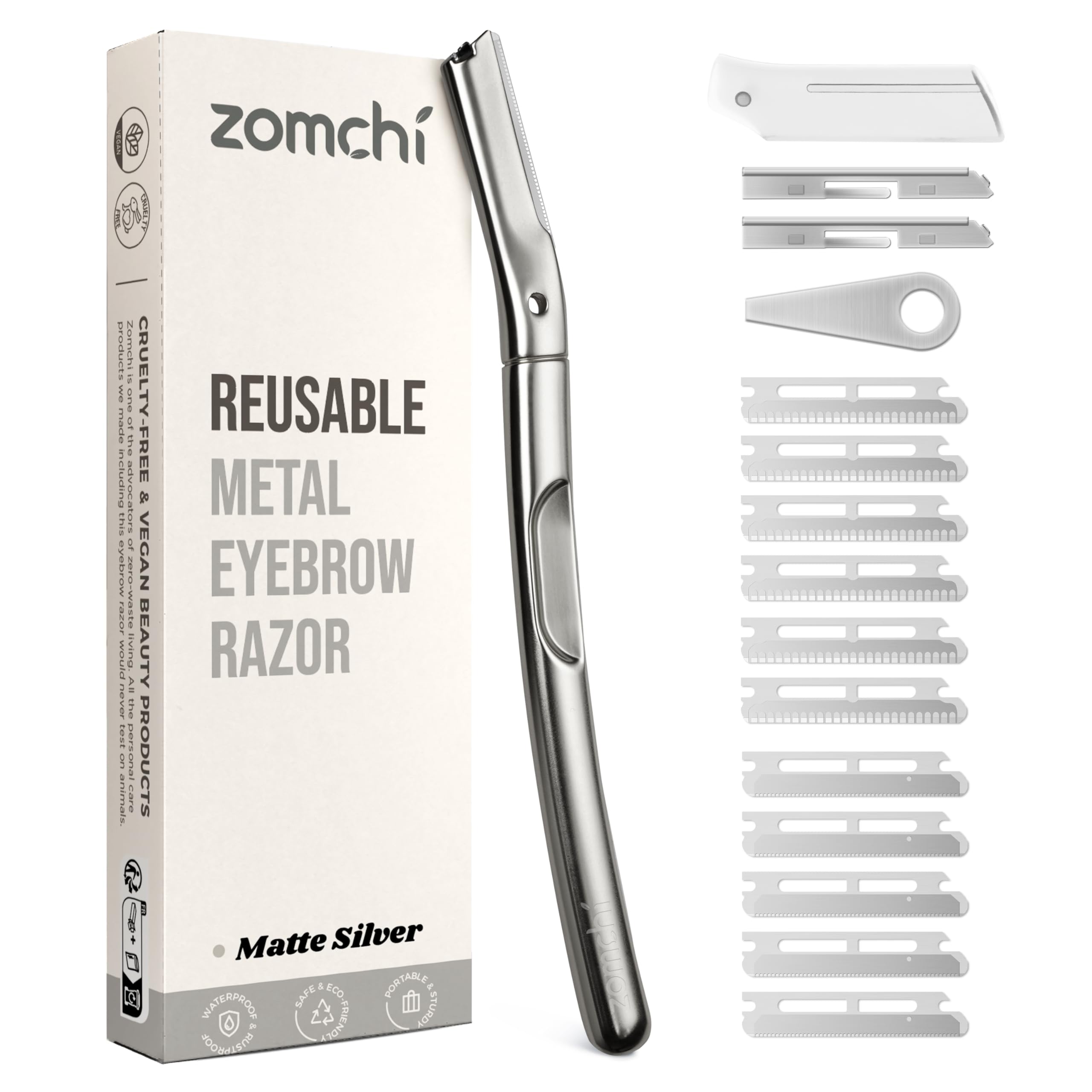 ZOMCHI dermaplaning tool handle in matte silver offers precise at-home facial grooming