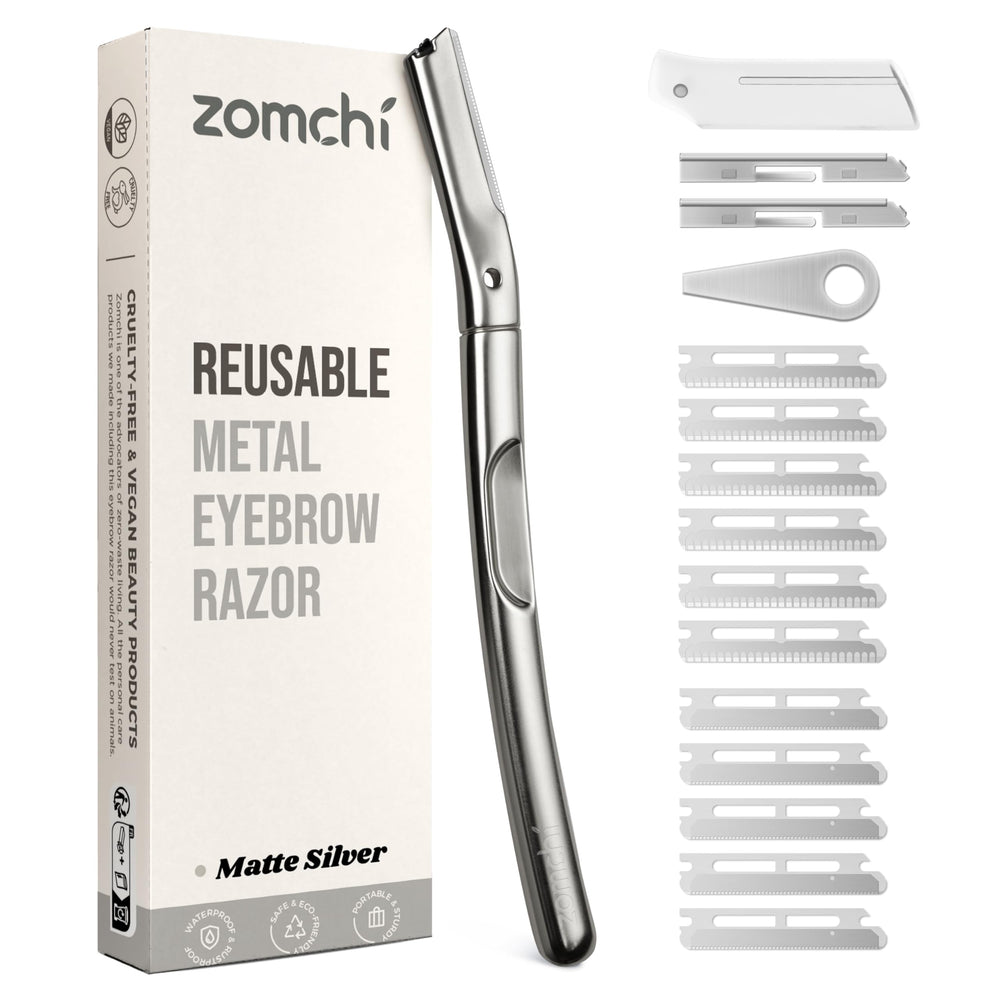 ZOMCHI dermaplaning tool handle in matte silver offers precise at-home facial grooming