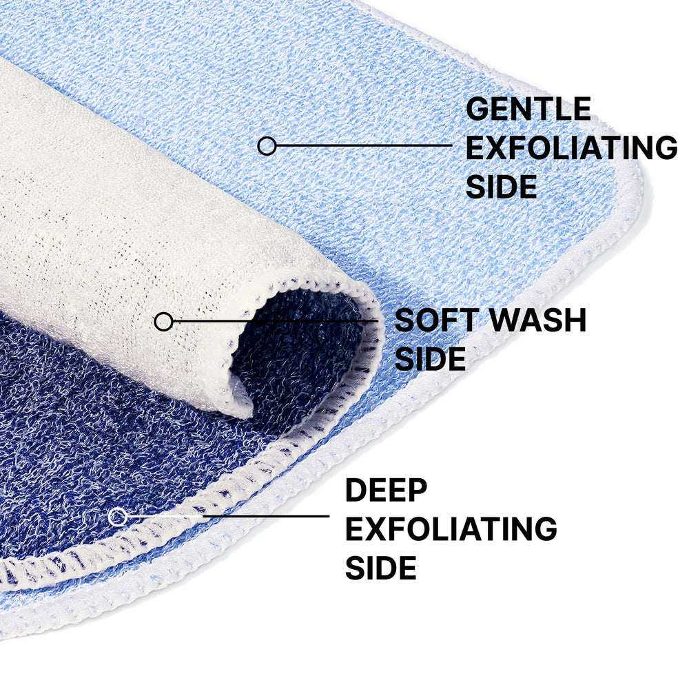 ZOMCHI dual-texture washcloth exfoliating side displays effective exfoliation for impurities.