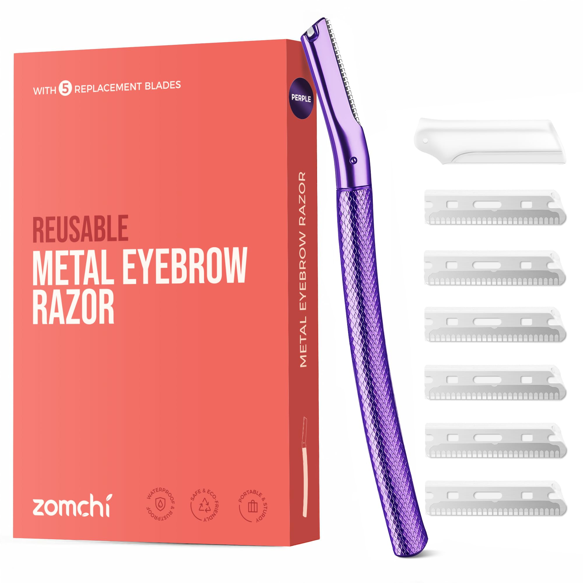 ZOMCHI Eyebrow Razor packaging shows premium dermaplaning tool for grooming.