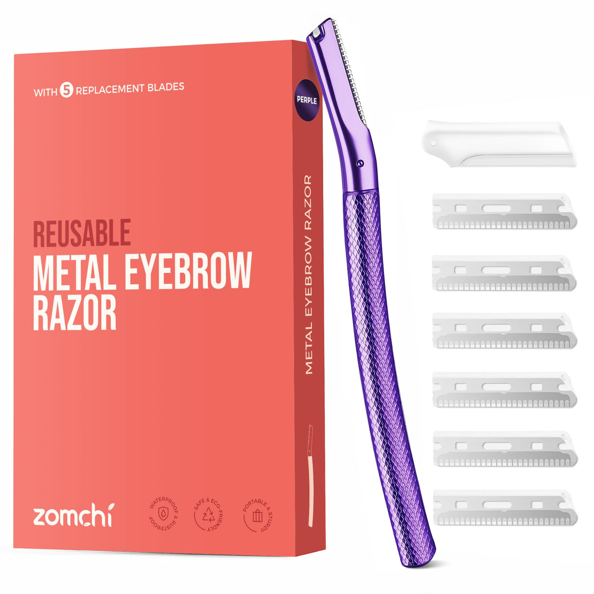 ZOMCHI Eyebrow Razor packaging shows premium dermaplaning tool for grooming.