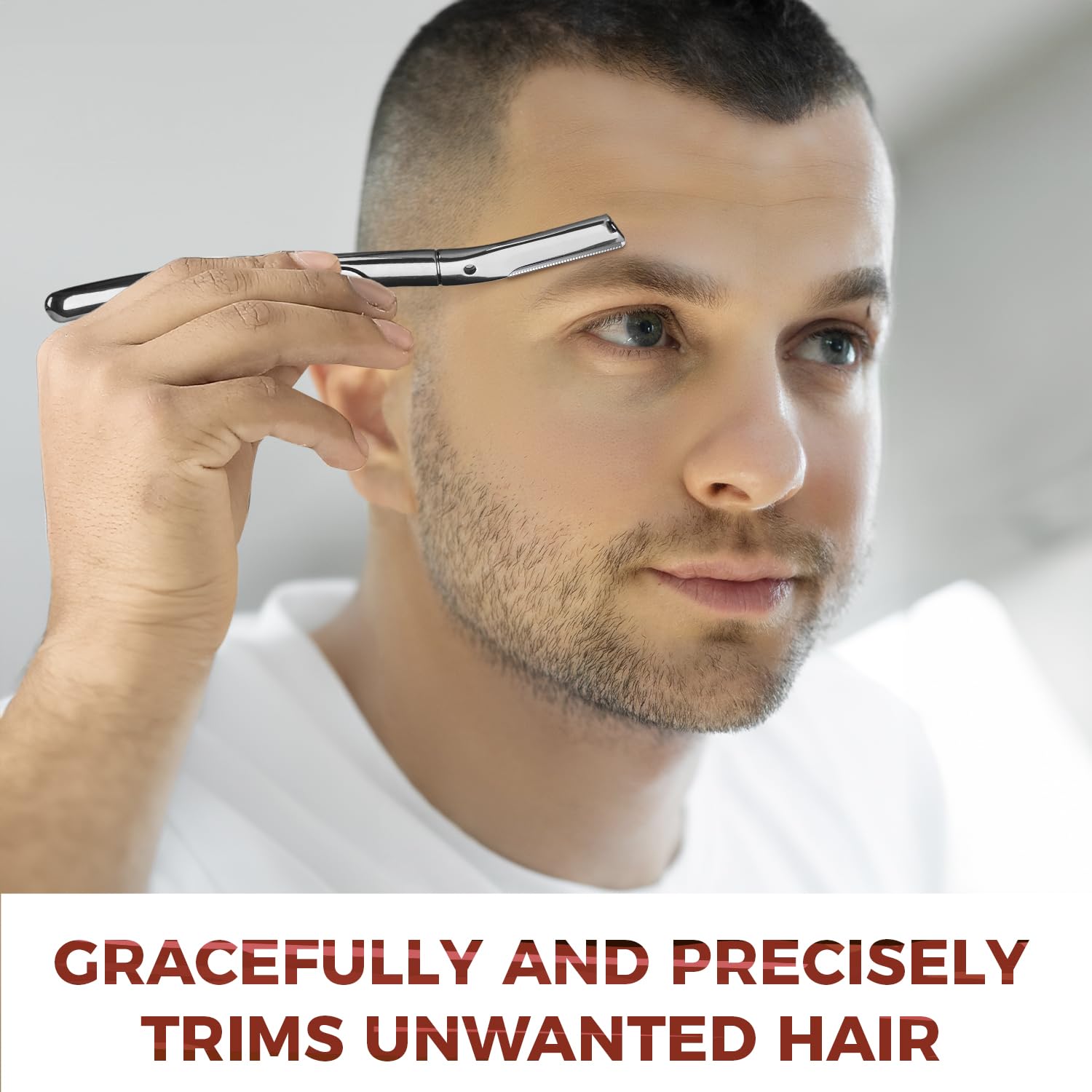 Close-up of eyebrow trim features with ZOMCHI for precise brow shaping.