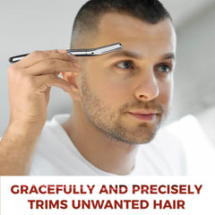 Close-up of eyebrow trim features with ZOMCHI for precise brow shaping.