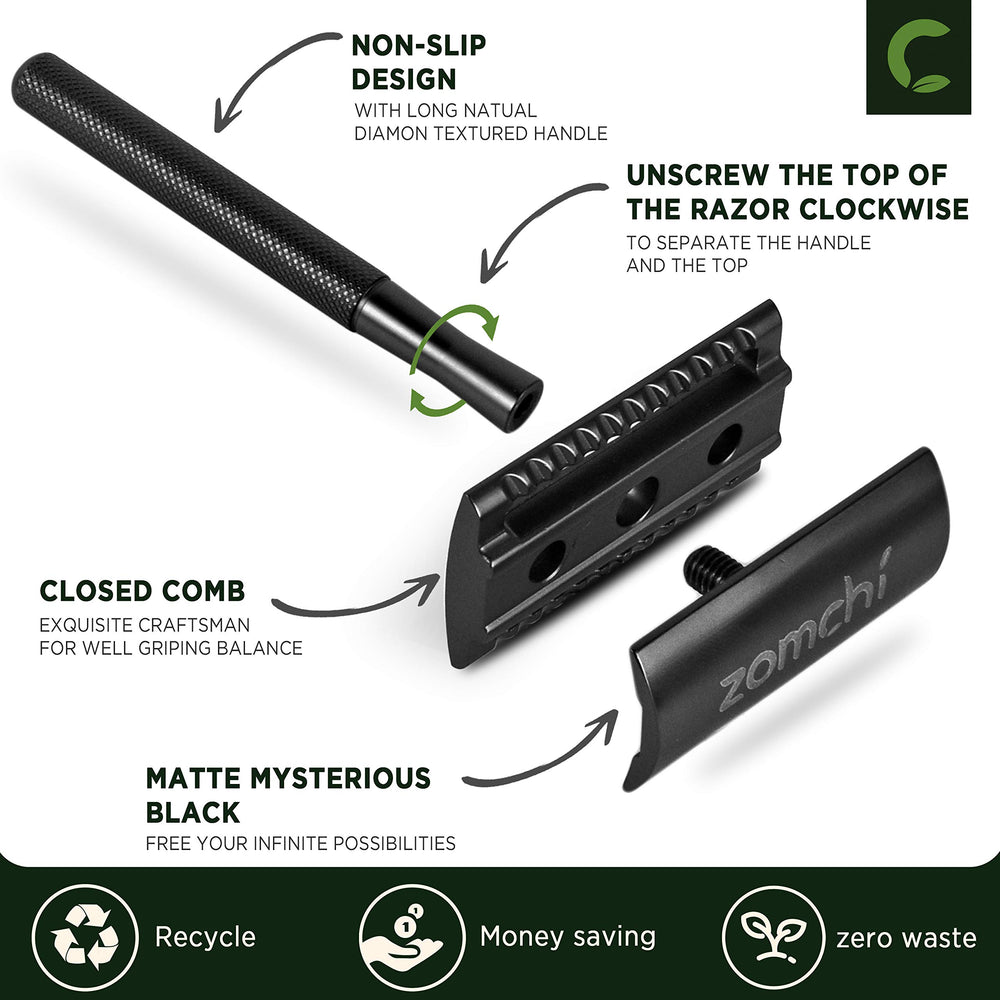 ZOMCHI blades 5-pack wrapped safely, signaling long-lasting sharpness for multiple shaves.