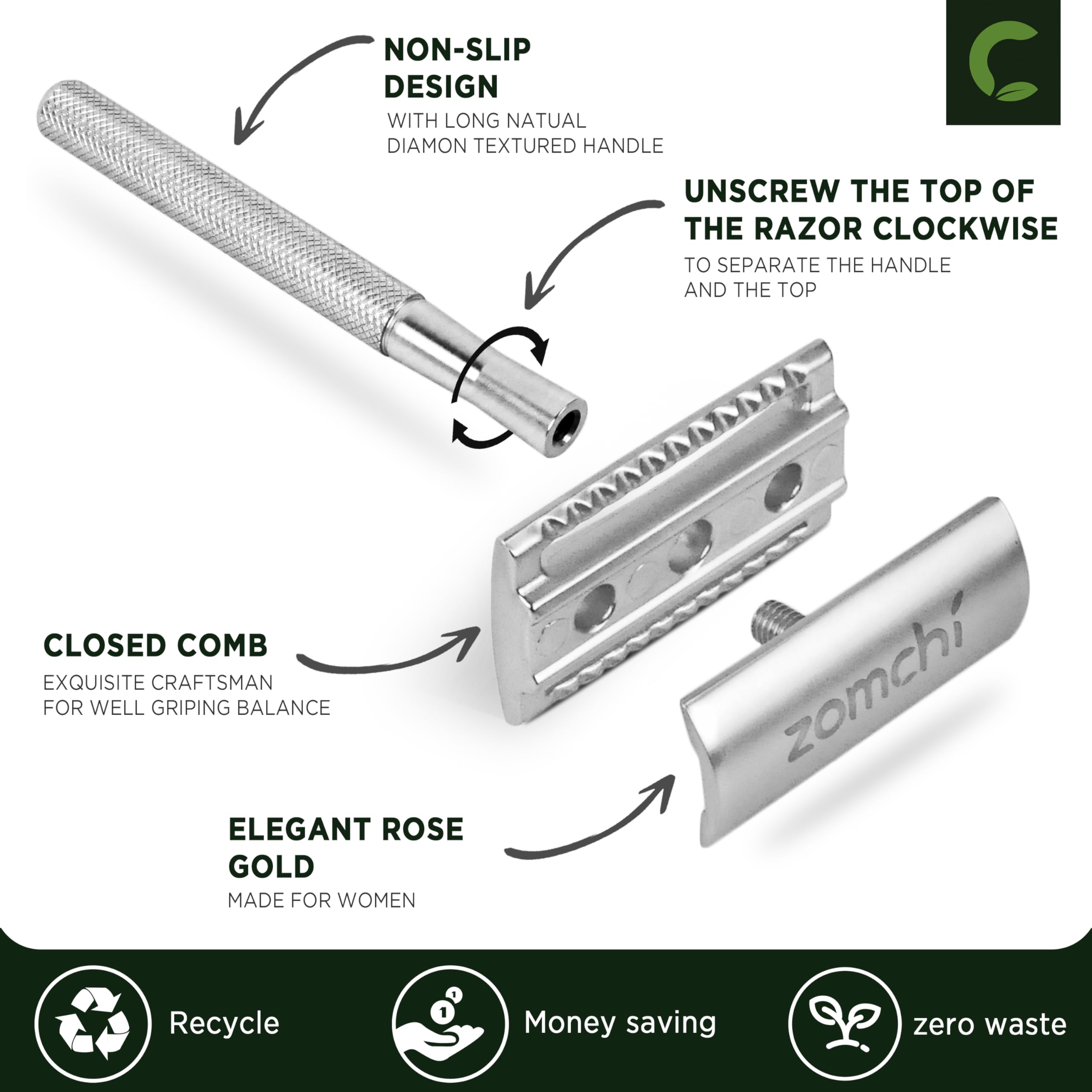 ZOMCHI razor blades five-pack for long-lasting sharp shaves.