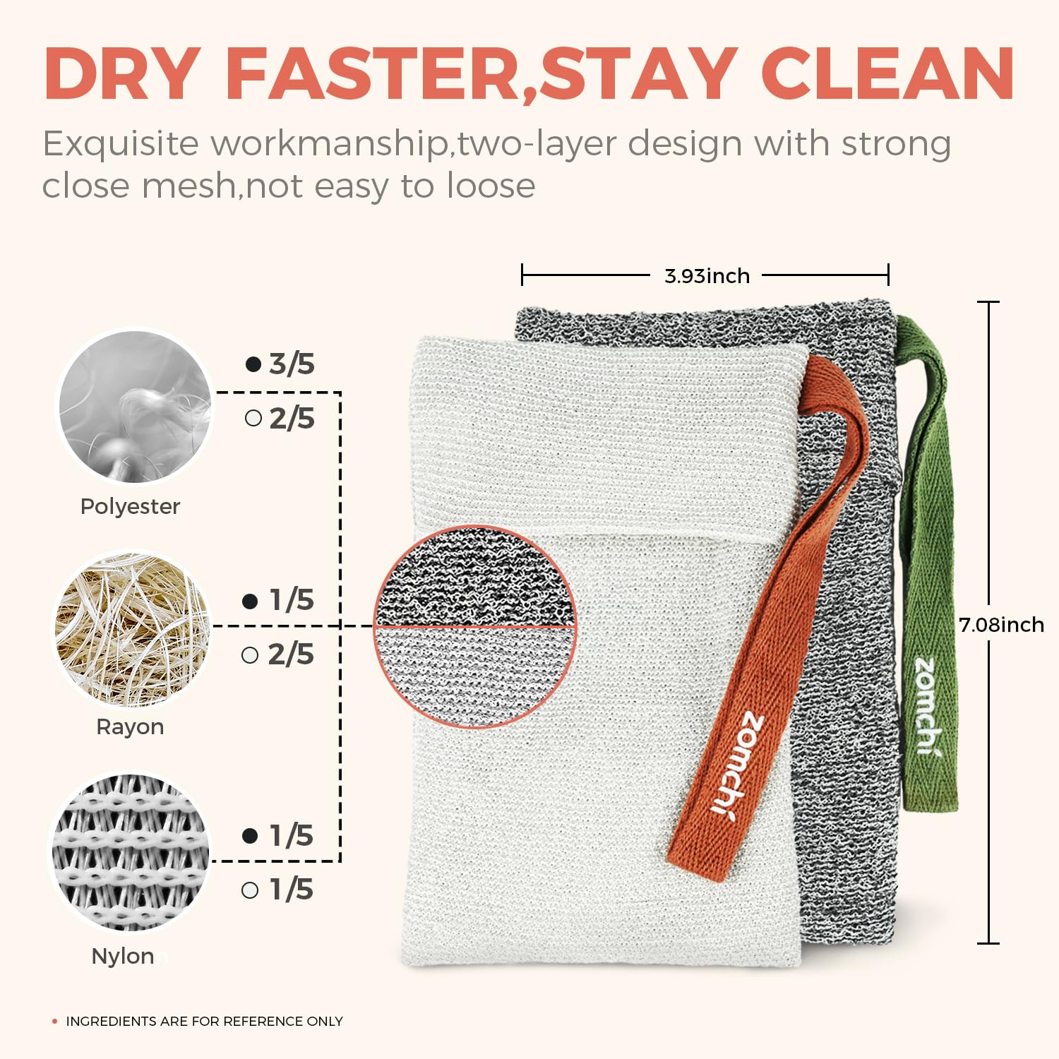 ZOMCHI skin exfoliation feel in shower routine with nylon texture