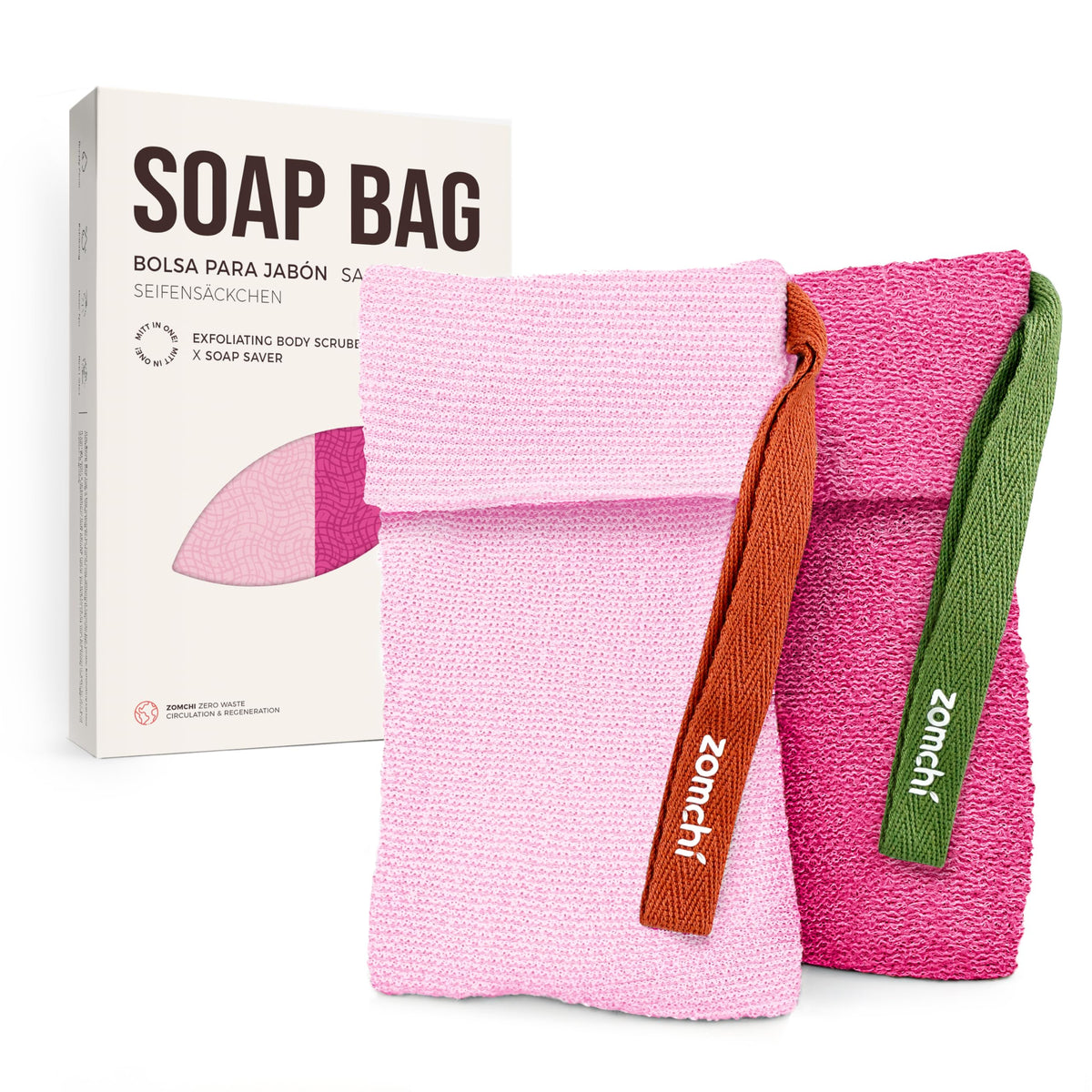 ZOMCHI Soap Bags dual exfoliation setup for tailored skin care.