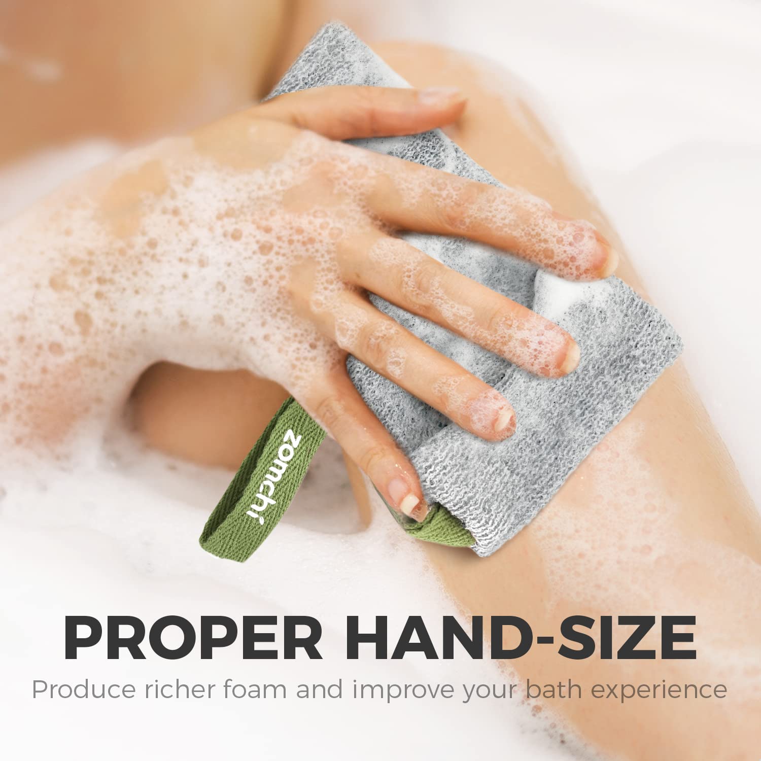 ZOMCHI soap bags foam action demonstrates fast lather for easy cleansing.