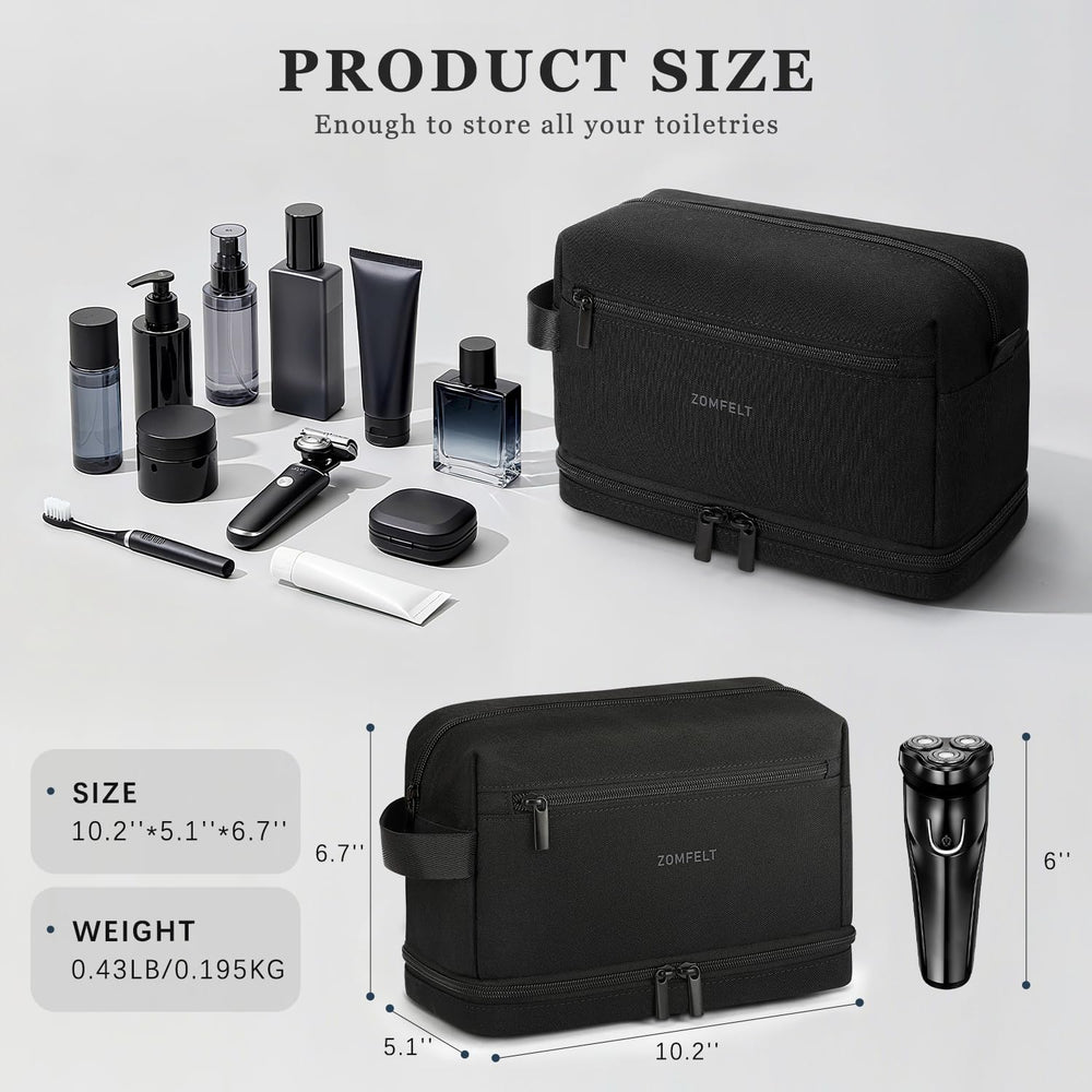 ZOMFELT Toiletry Bag compact design fits in luggage or gym bag.