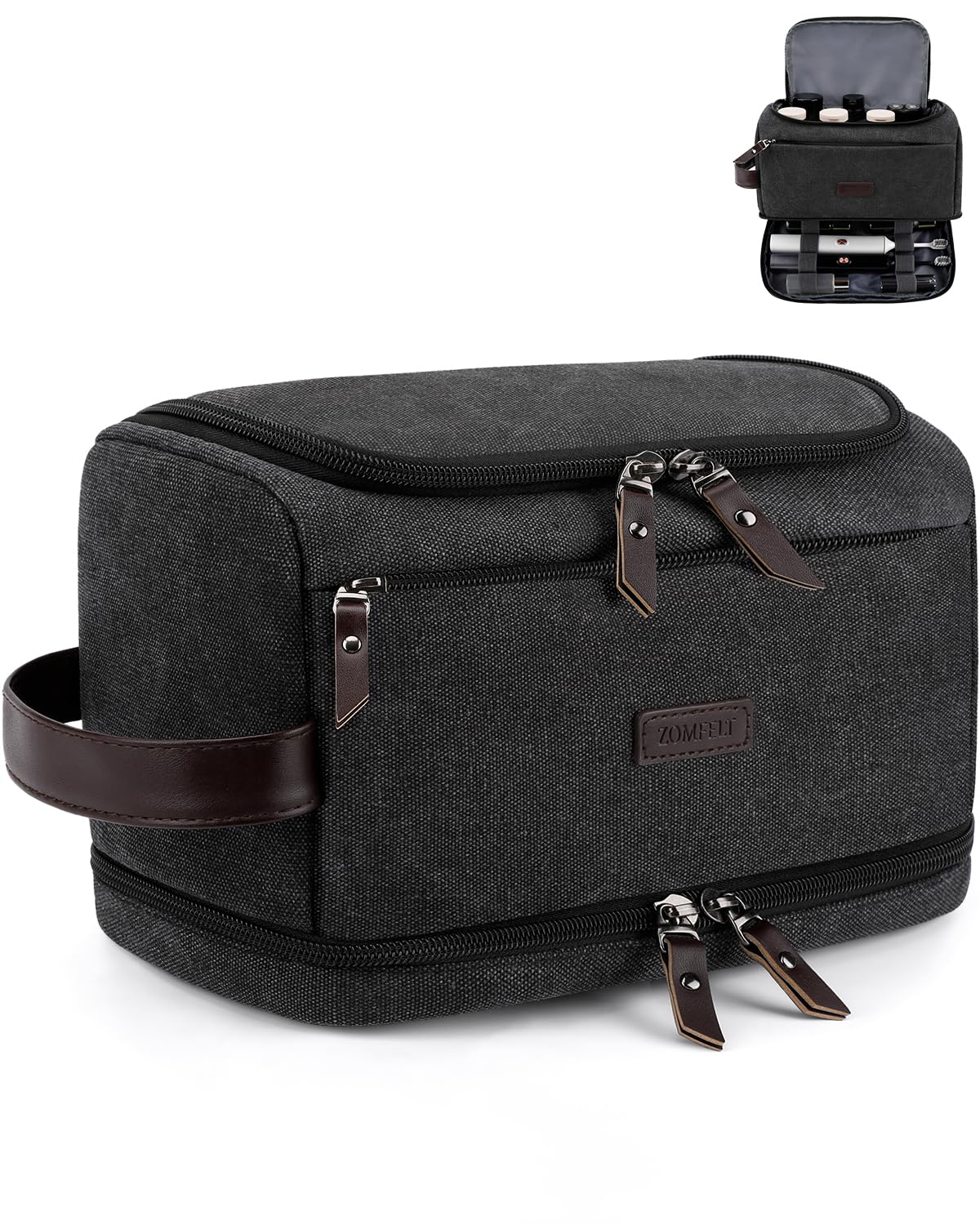 ZOMFELT Toiletry Bag dual layers front view for organized travel access