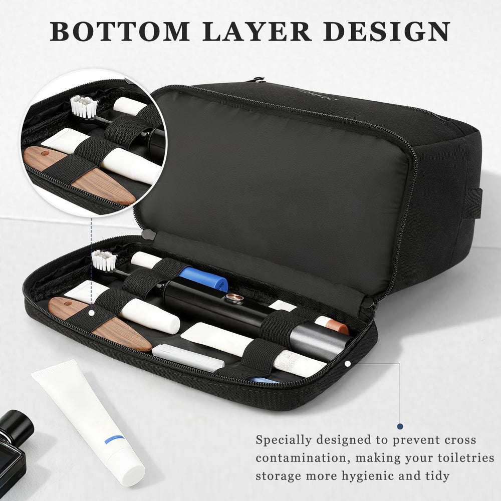 ZOMFELT Toiletry Bag water-resistant fabric protects contents during travel.