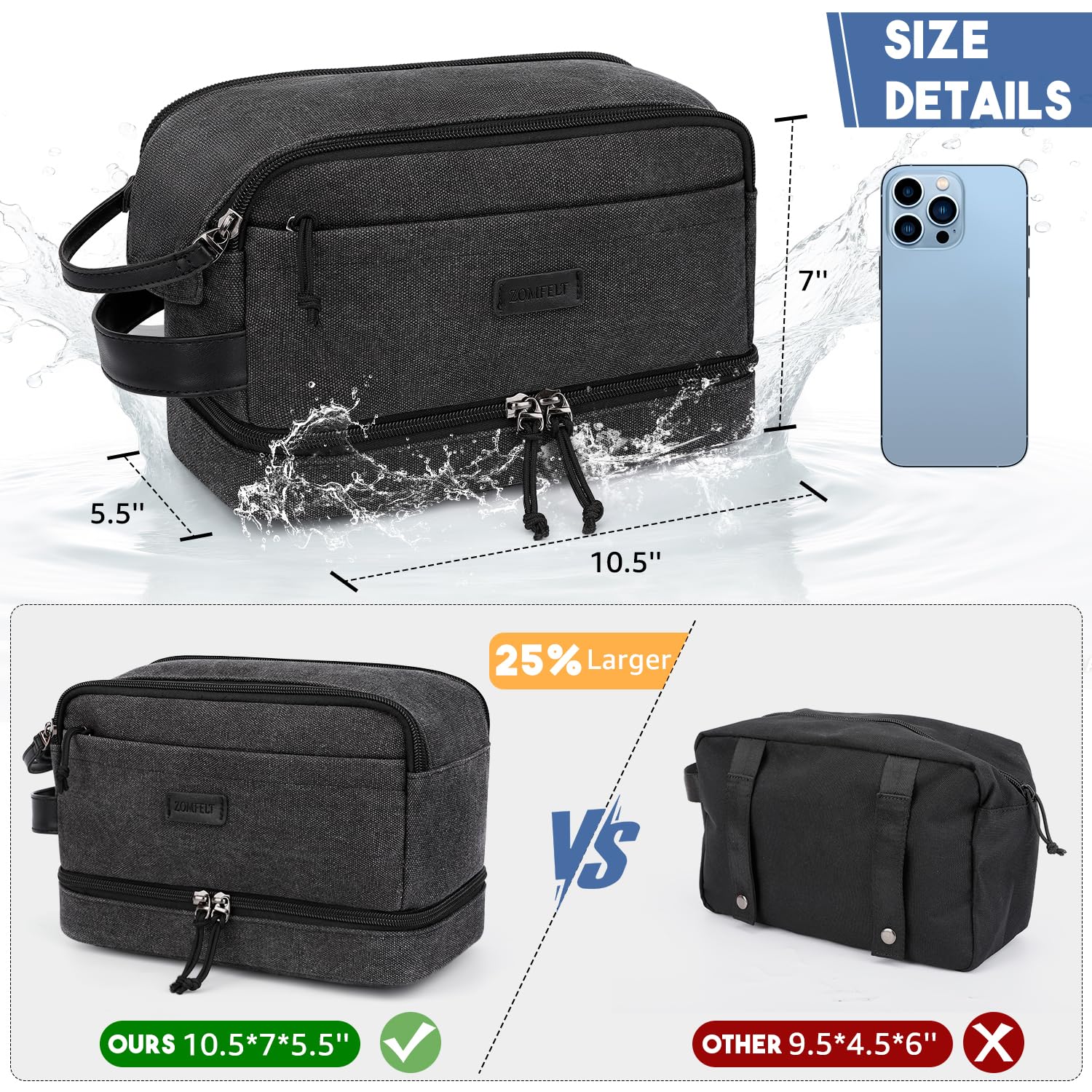 ZOMFELT bottom dual-layer expands storage for grooming tools and cosmetics.