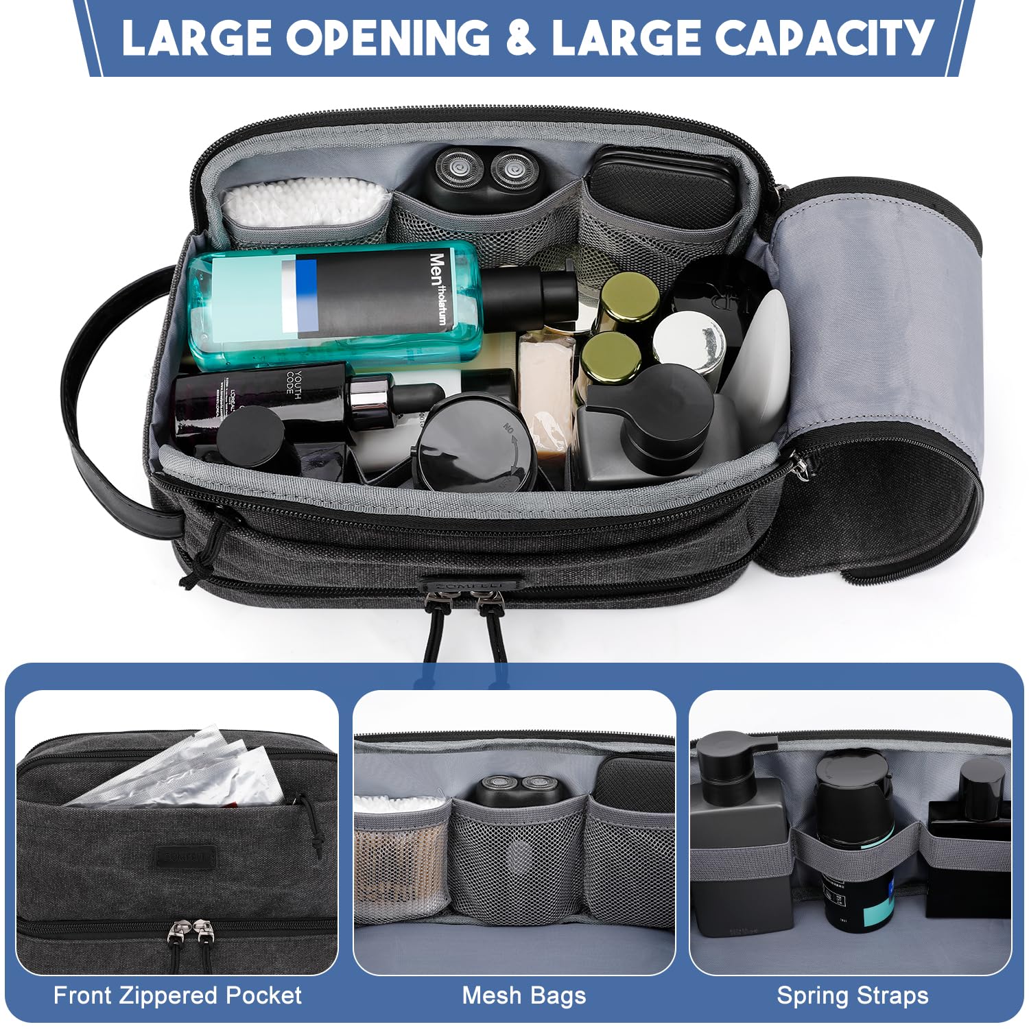 ZOMFELT wide-opening zipper for quick packing and unpacking access.