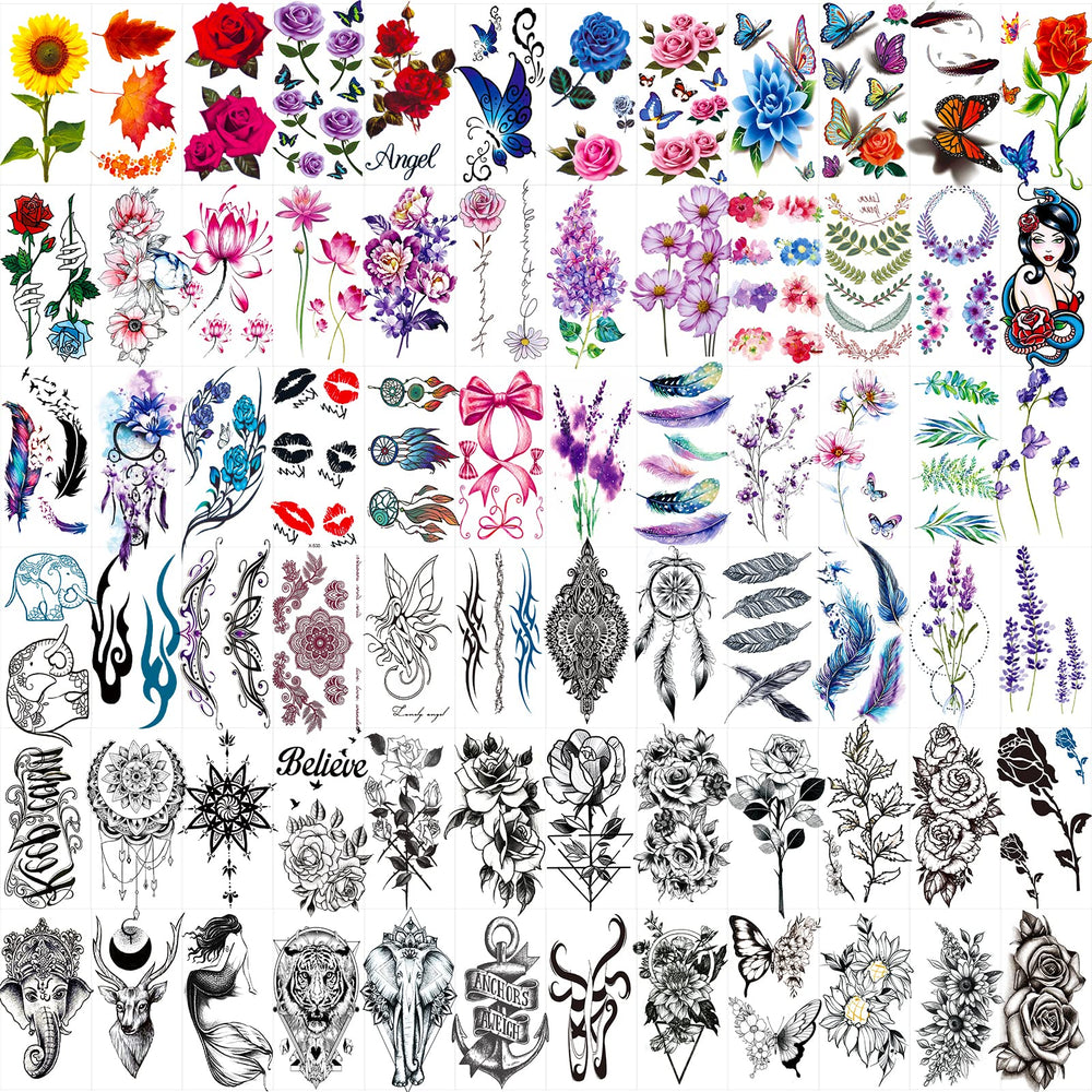 Zomme flowers and butterflies temporary tattoos for chic day-out looks and easy removal.