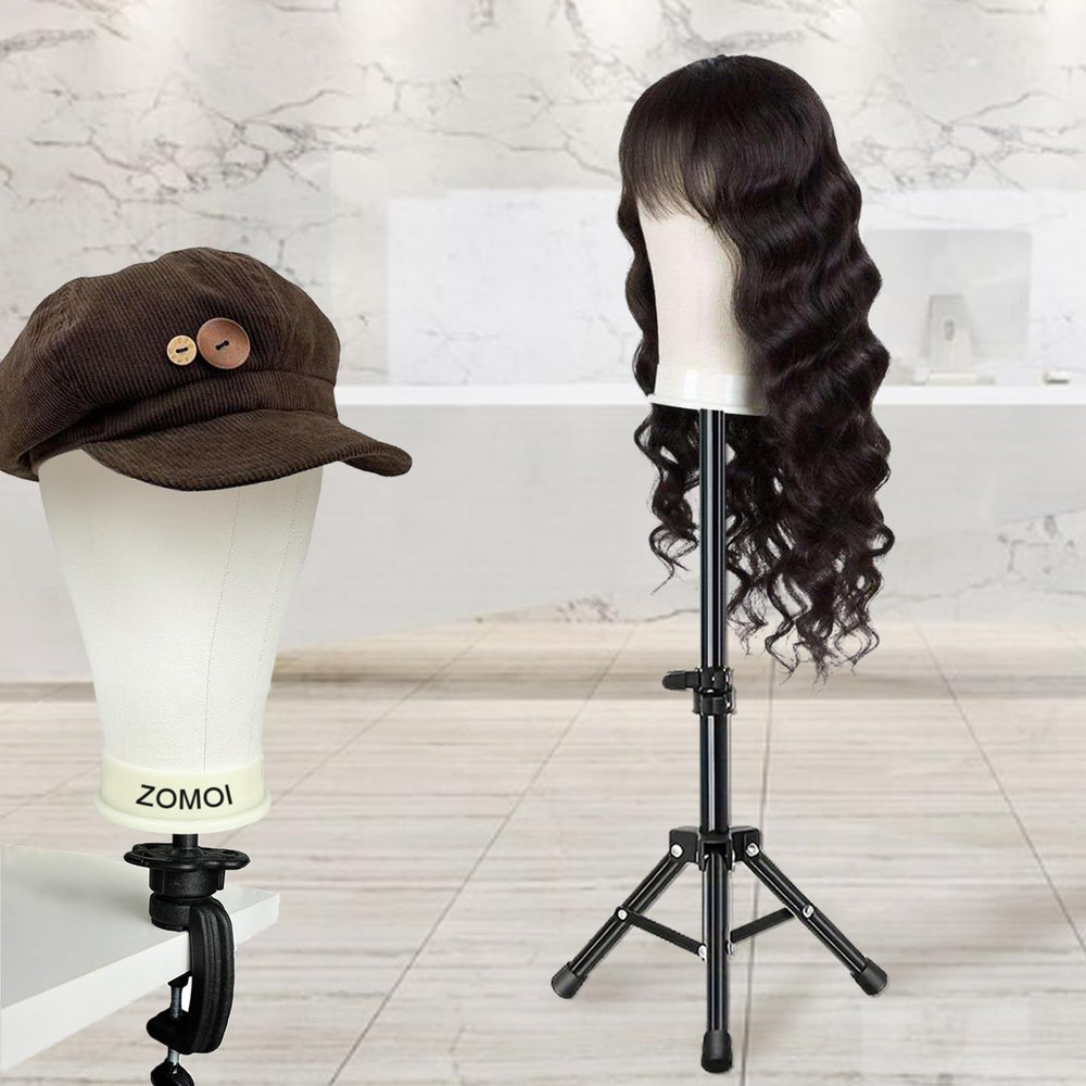 ZOMOI adjustable-height wig head supports ergonomic styling
