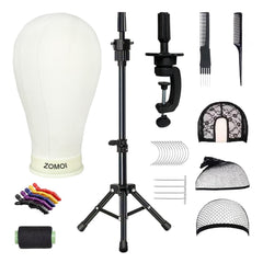 ZOMOI canvas wig head on tripod stand for precise wig styling