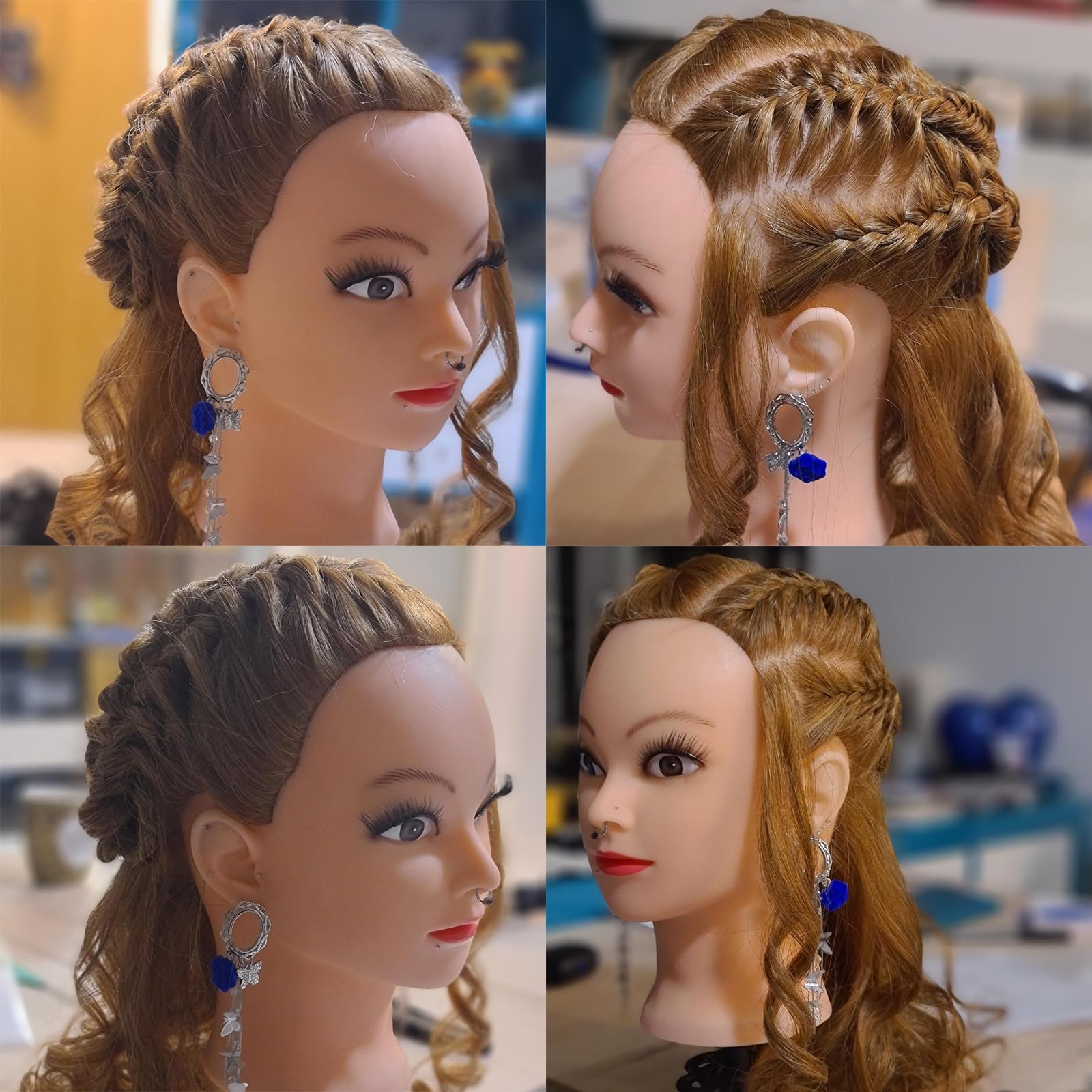 ZOMOI mannequin head braiding practice demonstrates diverse styles and techniques.