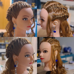 ZOMOI mannequin head braiding practice demonstrates diverse styles and techniques.