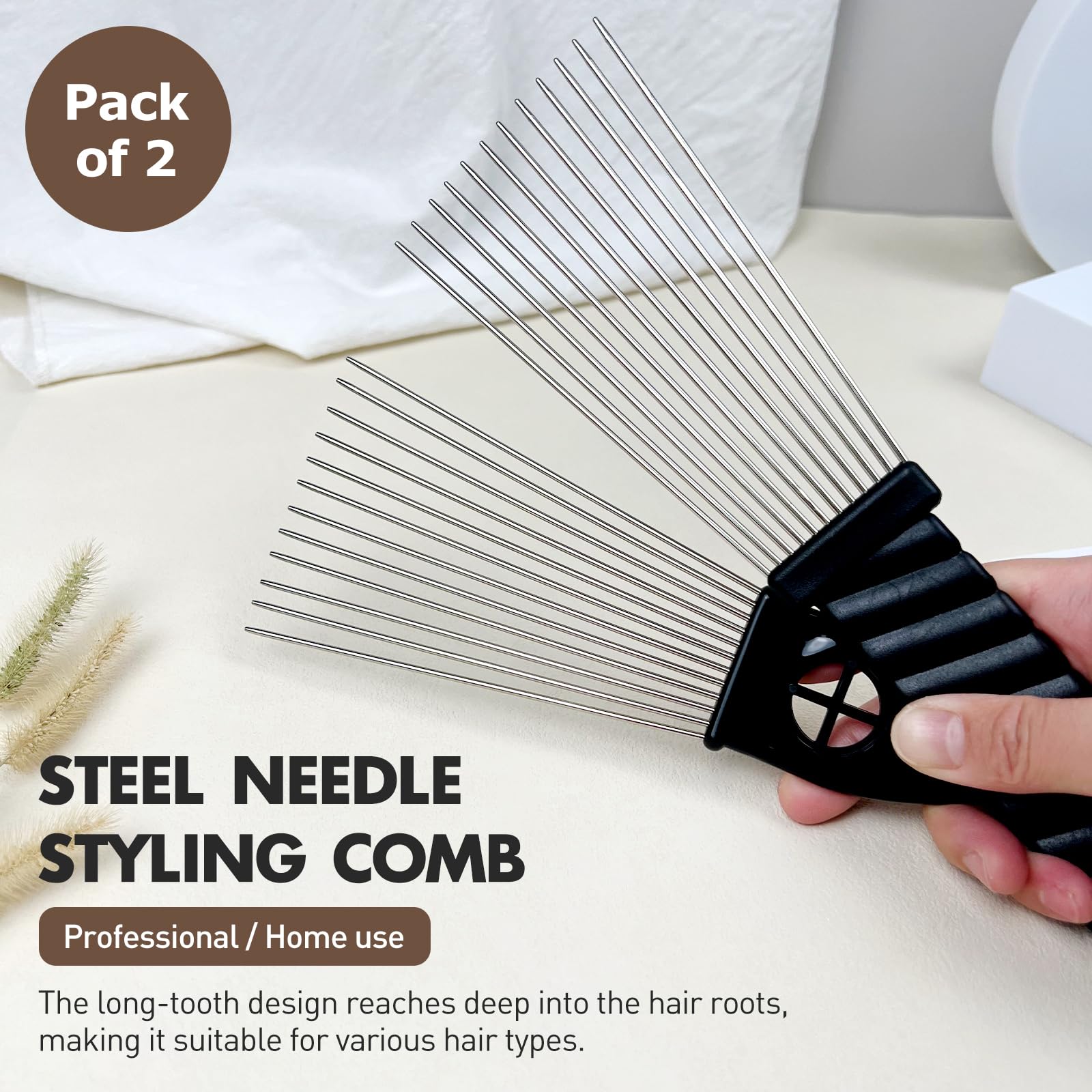 Zoolinn Metal Afro Comb large-teeth close-up showing rust-resistant durability for daily use