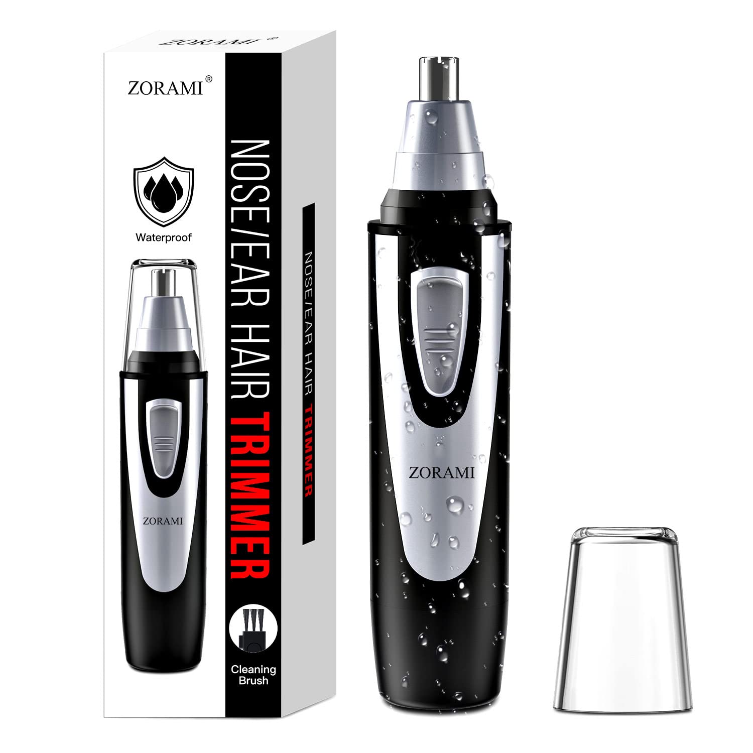 ZORAMI Ear and Nose Hair Trimmer angle view aids quick nose grooming on the go.
