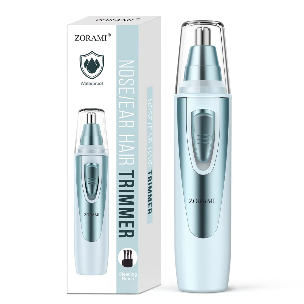 ZORAMI Ear and Nose Trimmer front view shows compact, battery-powered precision for painless grooming.