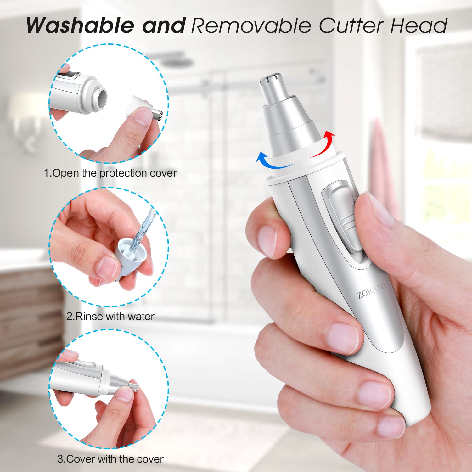 ZORAMI quiet-operation closeup highlights discreet, low-noise grooming.