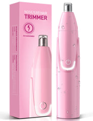 ZORAMI Rechargeable ear and nose trimmer pink charging with USB-C for convenient on-the-go grooming.
