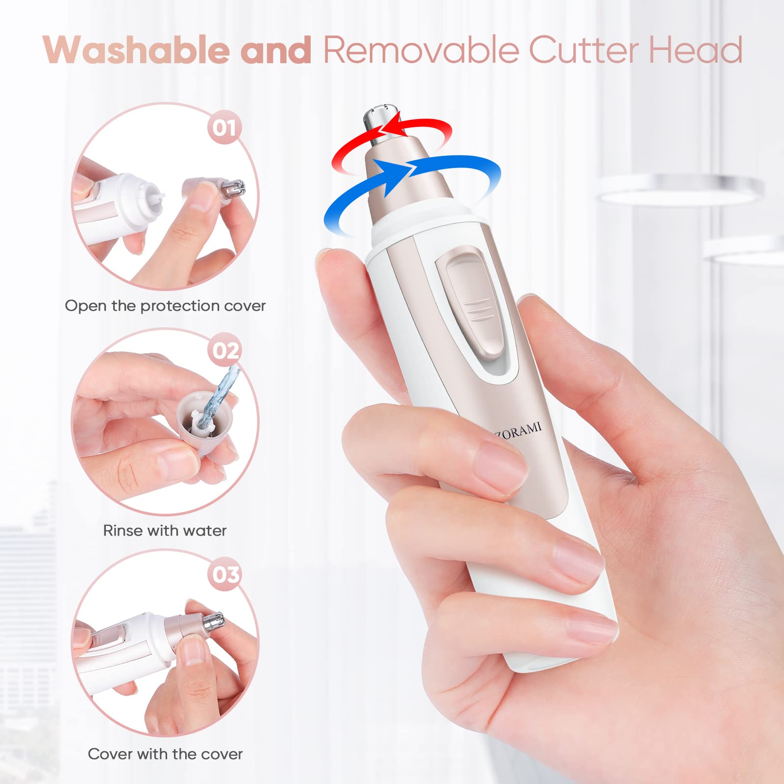 ZORAMI whisper-quiet operation makes grooming discreet and comfortable anywhere.