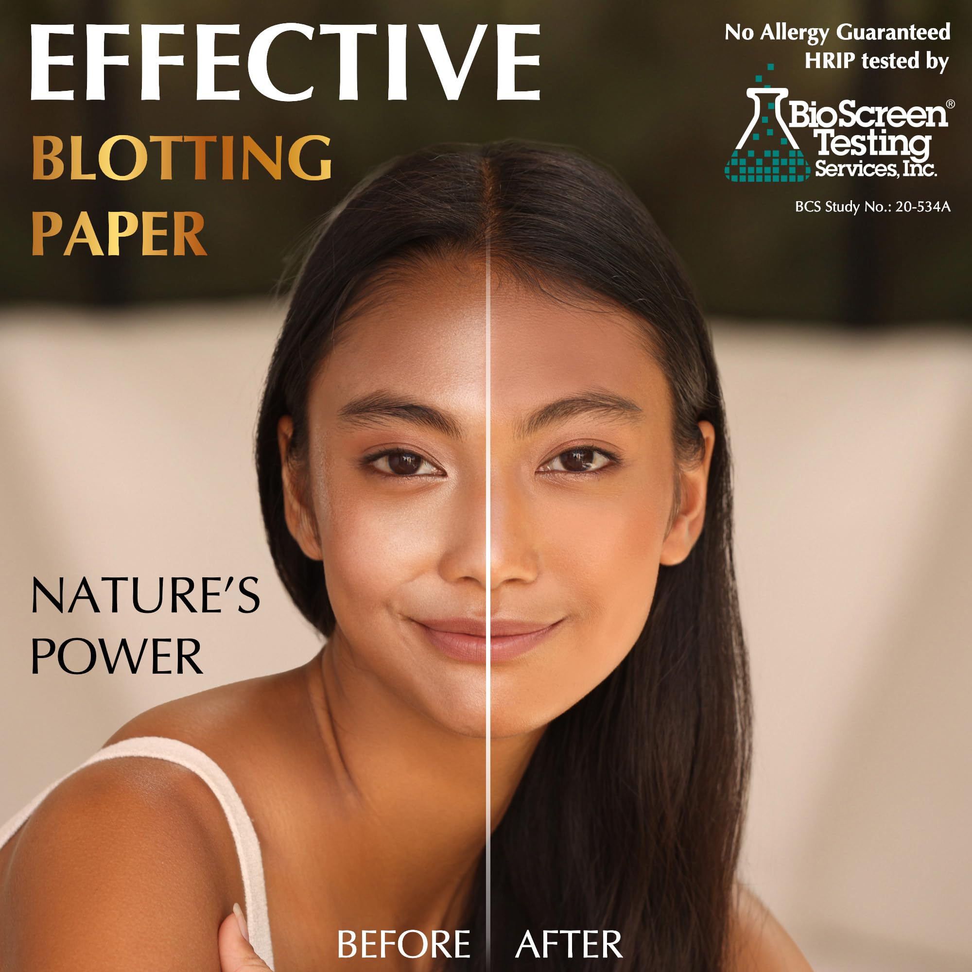 Large-size sheet being used to quickly absorb facial oil