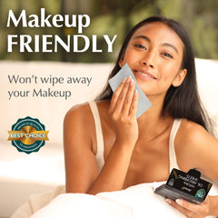Makeup-friendly blotting sheet removes shine without disturbing makeup