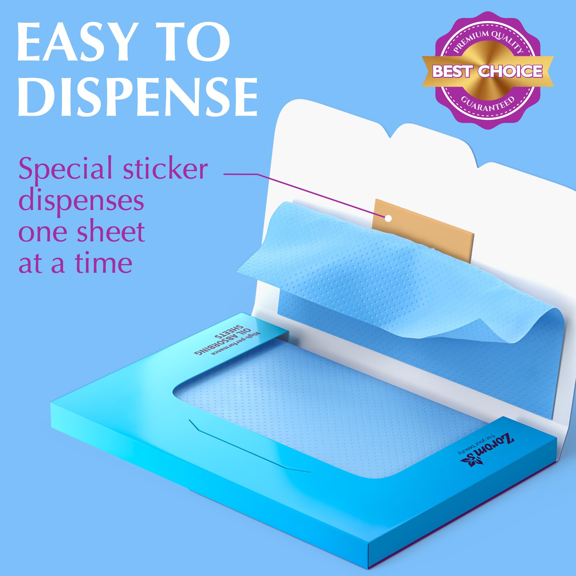 Zorom's blotting sheets absorb oil mid-day without disturbing makeup