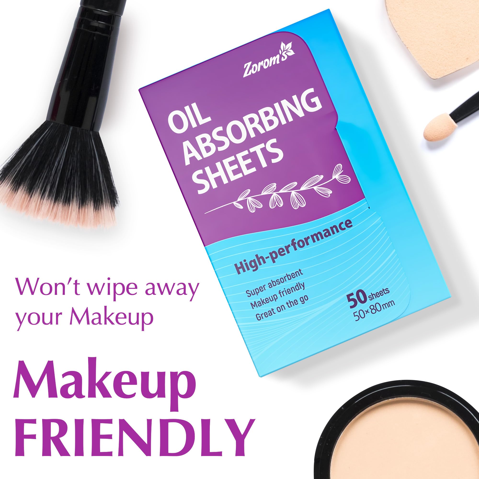 Zorom's blotting papers leave a matte finish and fresh look