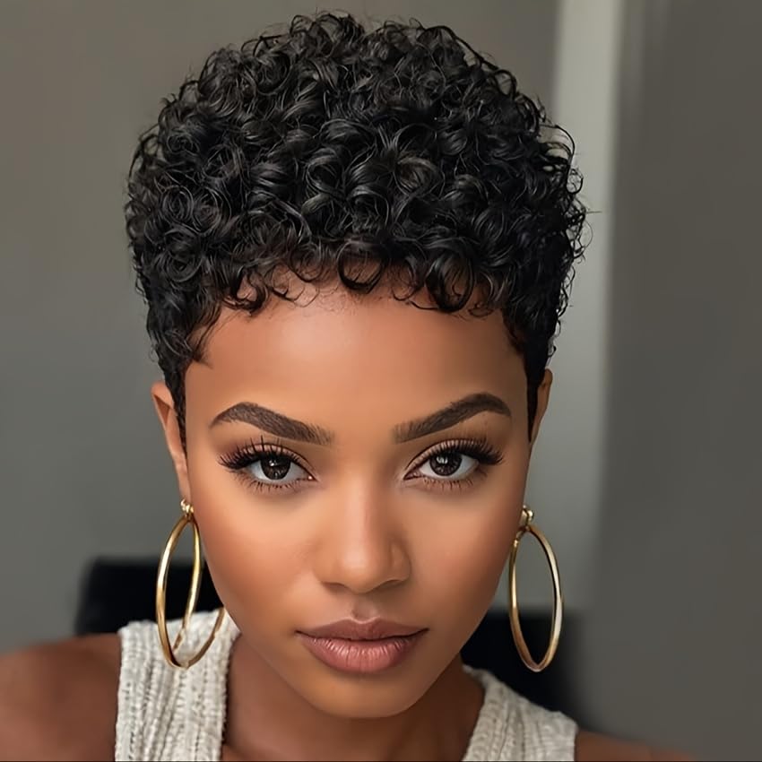Zorssar short curly pixie wig front view highlighting natural texture for daily wear.