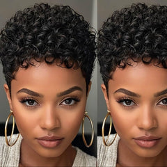 Zorssar short curly pixie wig side view for versatile styling tips.