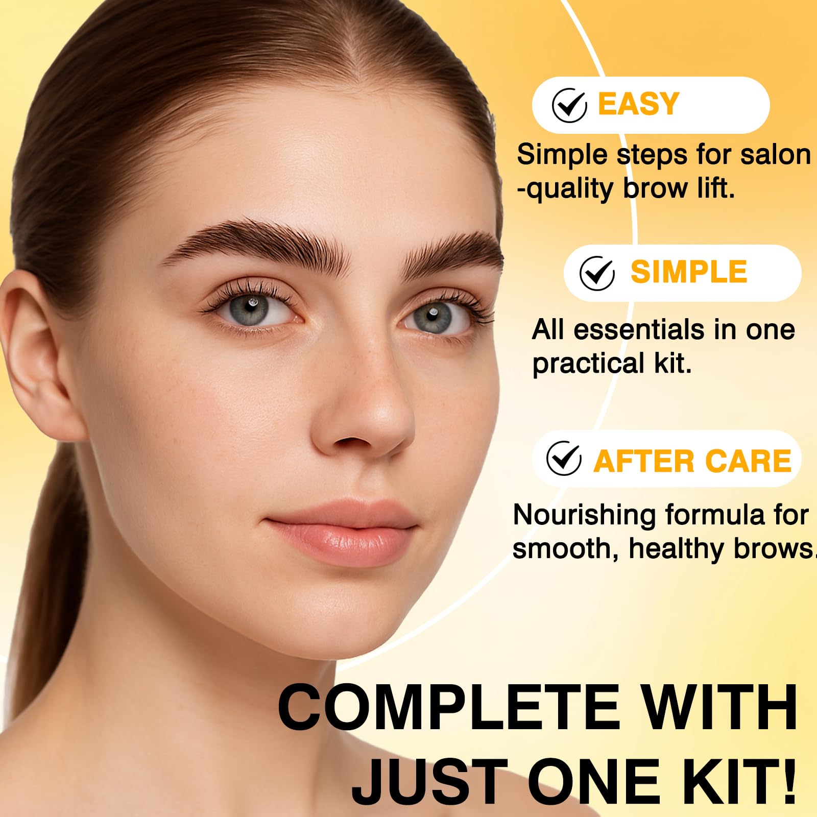 Zovica Brow Lamination Kit before-after visuals show dramatic brow enhancement