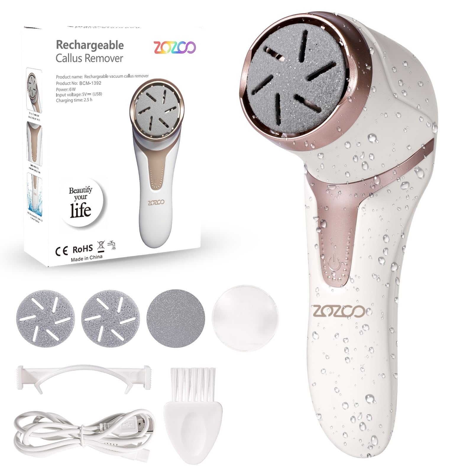 ZOZOO electric foot file with dander vacuum captures debris for a cleaner at-home pedicure.