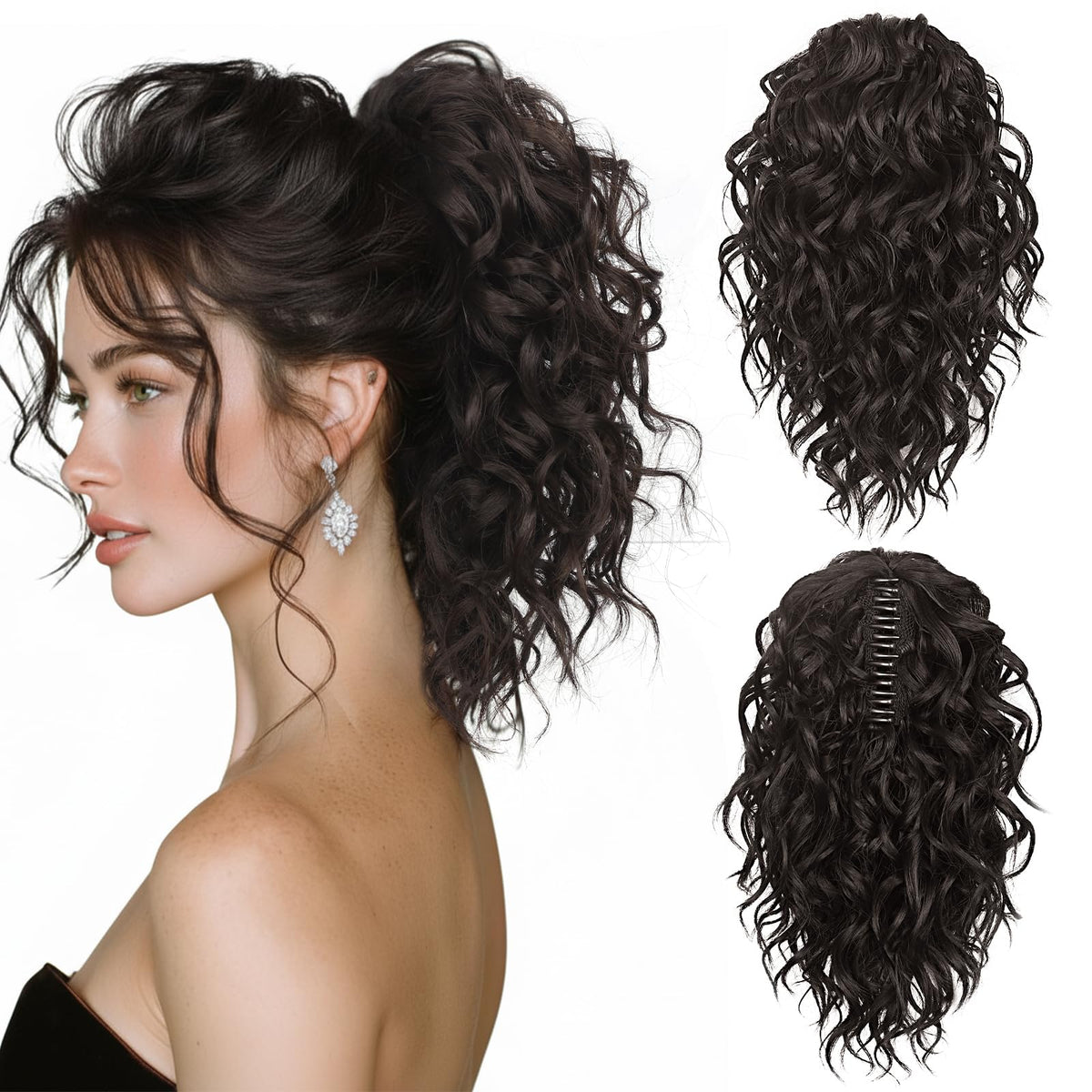 ZQIAN BEAUTY 12 Inch Dark Brown Ponytail Extension clip-in for instant volume.