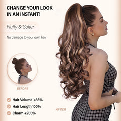 ZQIAN BEAUTY 24inch black ponytail extension back view highlights fullness.